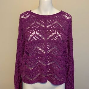 Allen B Purple Wide Knit Crew Neck Crop Sweater